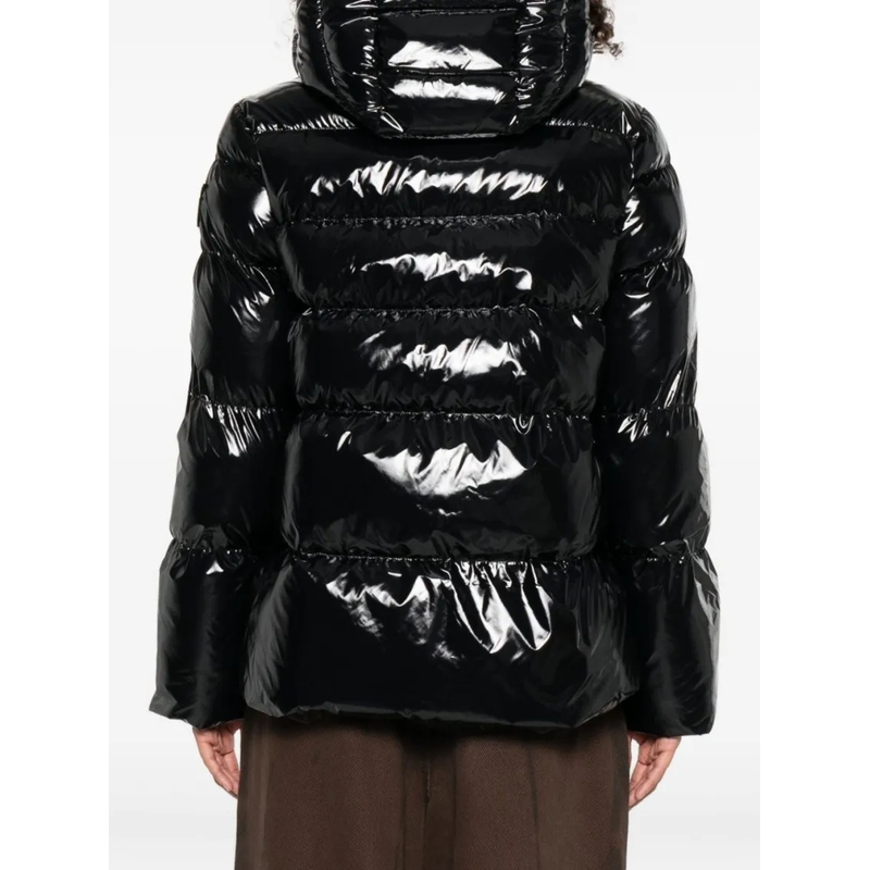 Pinko  Glossy Puffy Coat With Hood And Relaxed Fit Black(Image 4)