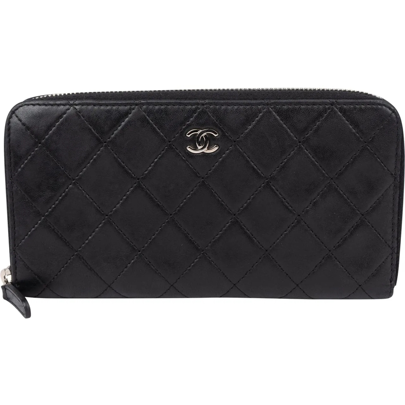 Chanel Geldbörse Chanel Quilted Lambskin Palladium Wallet schwarz