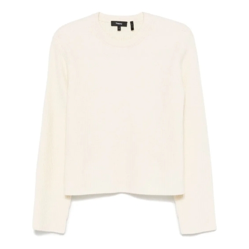 Theory Pull White Boxy Crew Neck Sweater Neutrals