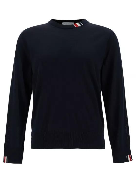 Thom Browne Jersey Stitch Relaxed Fit Crew Neck Pullover In Fi Black