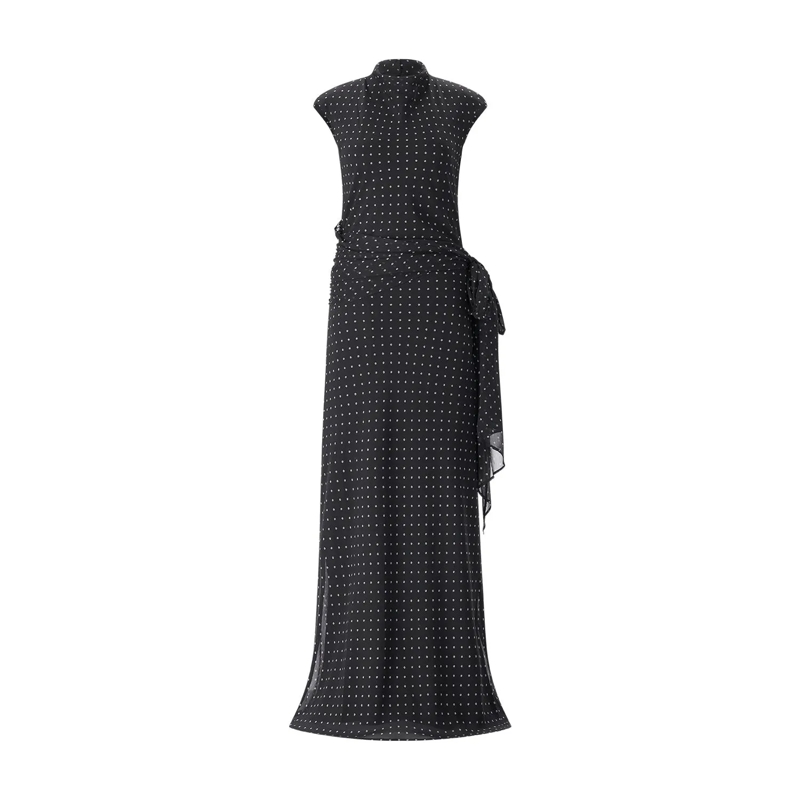 Rotate Maxikleid Polka Dot Maxi Dress With Keyhole Detail Black(Image 2)