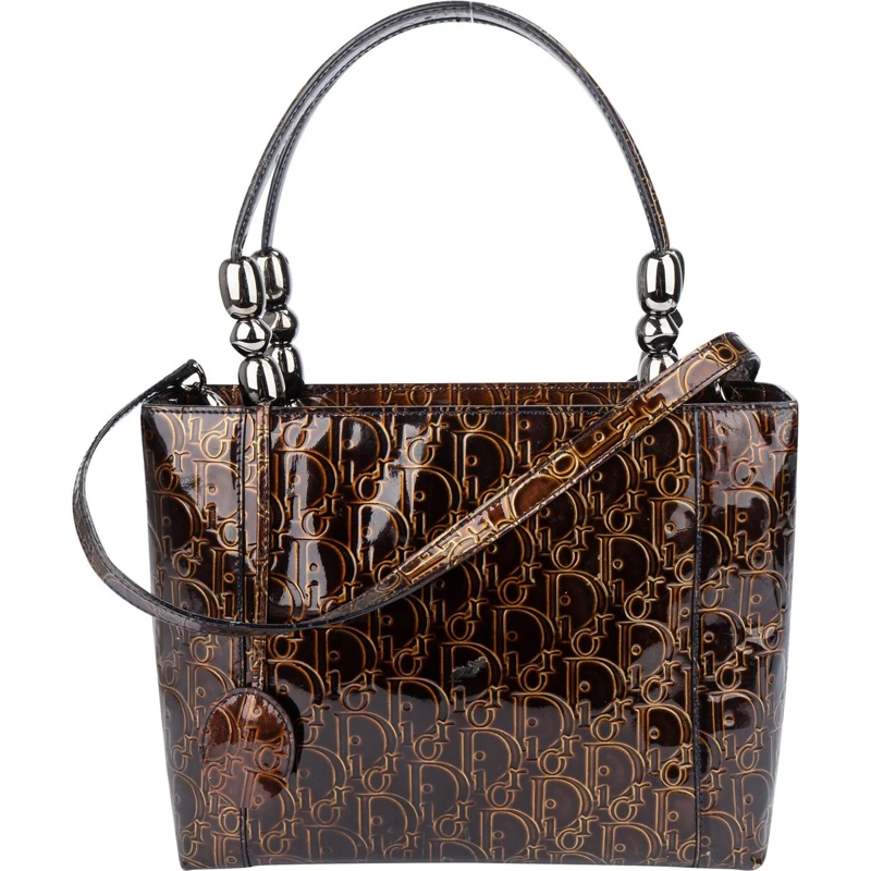 Christian Dior Schultertasche Christian Dior Patent Leather Oblique Monogram Mar braun