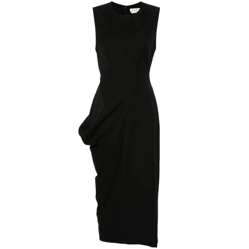 Alexander McQueen Asymmetric Black Pencil Midi Dress Black Midi Jurken