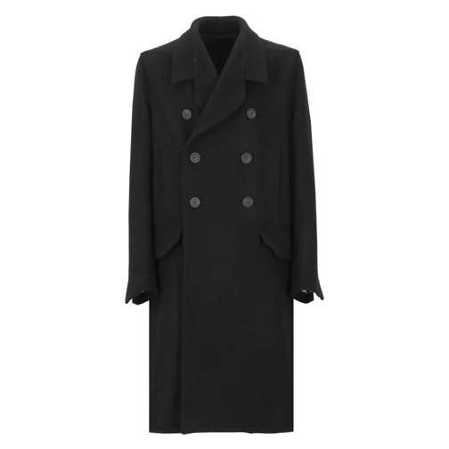 Rick Owens Black Virgin Wool Double-Breasted Coat Black Cappotti in tinca