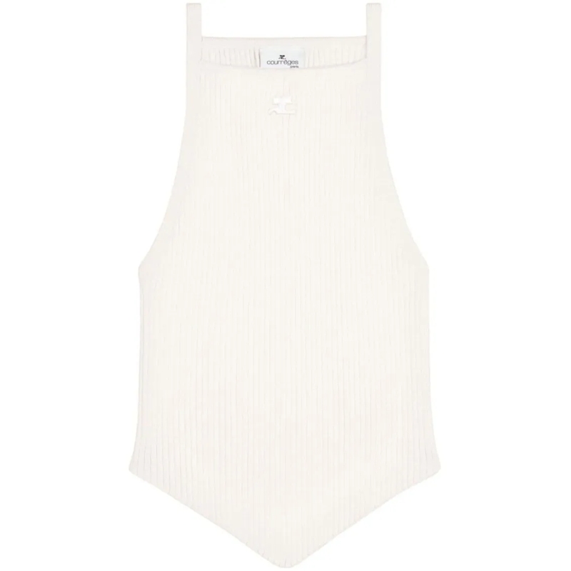 Courrèges Blouse Square Neck Sleeveless Knit Top White