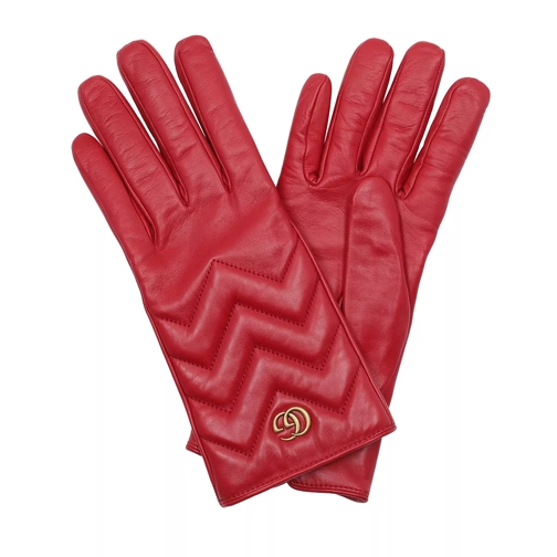 Gucci GG Marmont Chevron Leather Gloves Red Glove