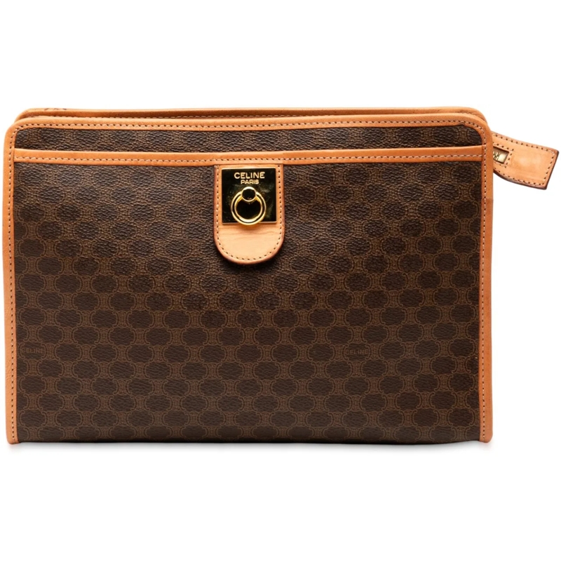 Celine Clutch Macadam Coated Canvas Clutch braun