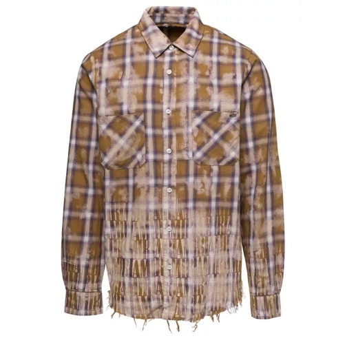 Amiri Beige Long-Sleeved Shirt With Check Print And Blea Brown 