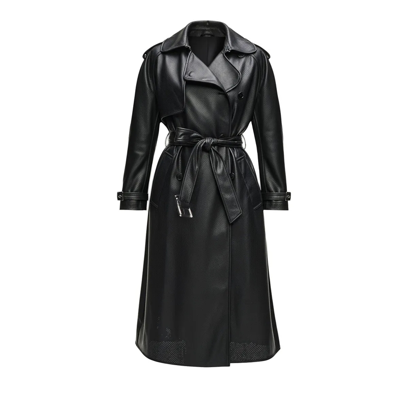 Karl Lagerfeld Daunenjacke Trenchcoat aus perforiertem Kunstleder schwarz