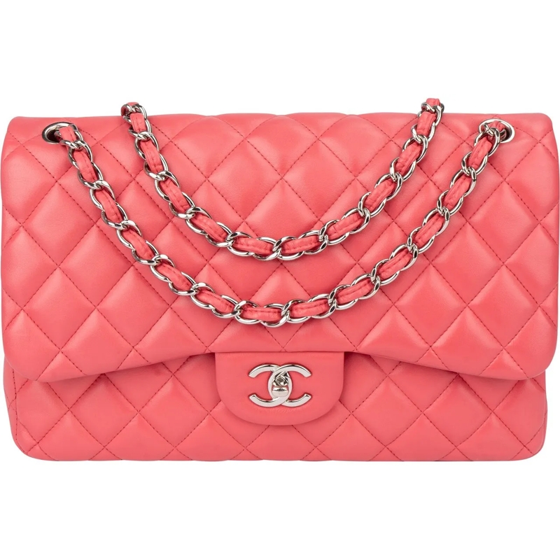 Chanel Sac à bandoulière Chanel Quilted Lambskin Palladium Jumbo Double Fla rose