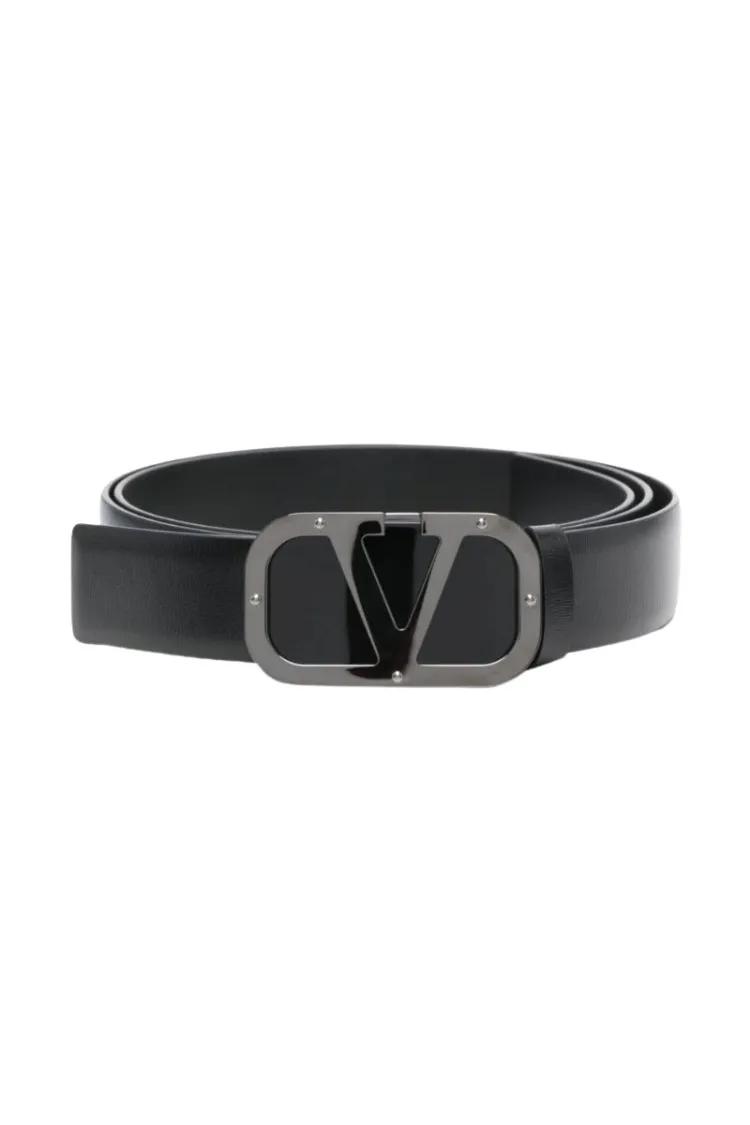 VALENTINO Gürtel - Logo Black Leather Belt - Gr. 110 - in Schwarz - für Damen