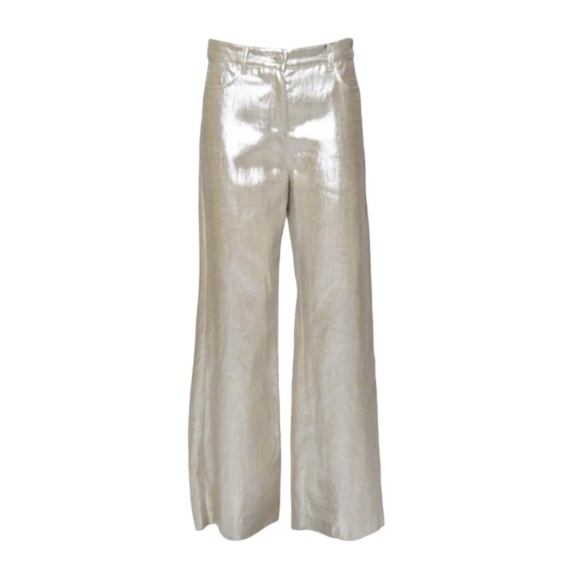 Thumbnail - Max Mara - Malika Trousers In Gold Laminated Linen - Größe 42 - goldfarben