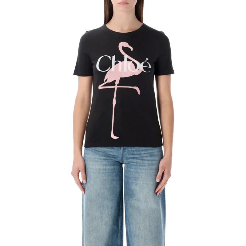 Chloé T-shirt Flamingo Logo Printed T-Shirt Black