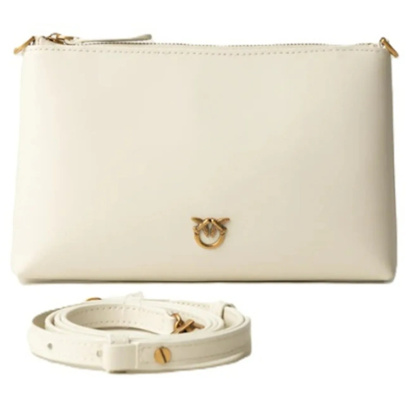 Pinko Fourre-tout Rectangular Calfskin Shoulder Bag Neutrals
