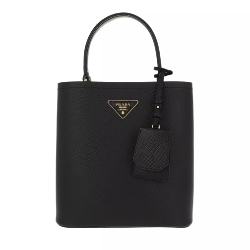 Prada Double Shoulder Bag Medium Saffiano Leather Nero/Fuoco Draagtas