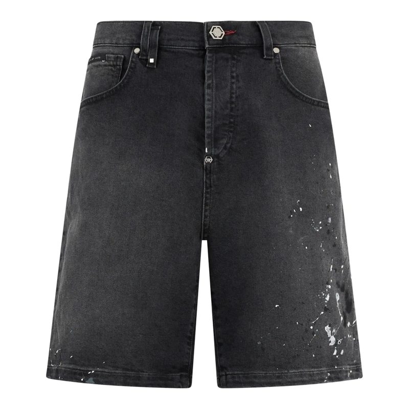 Philipp Plein Shorts Denim Shorts Paint schwarz