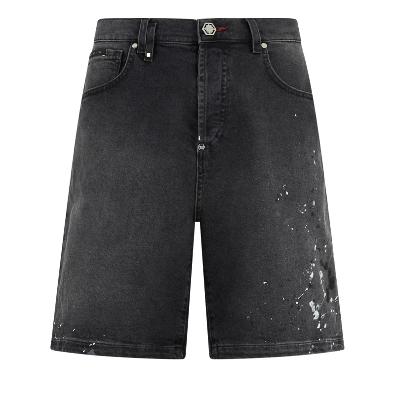 Philipp Plein Shorts Denim Shorts Paint schwarz