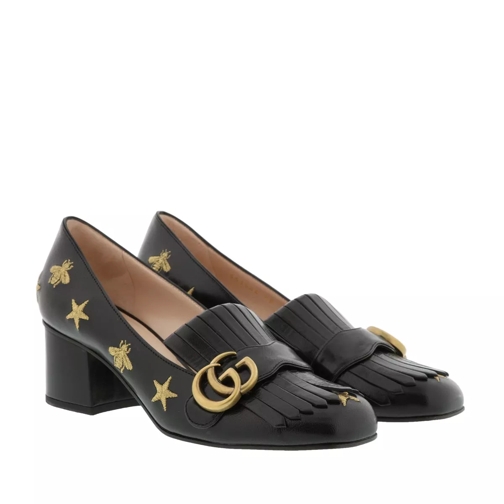 Gucci Mid-Heel Pump Embroidered Leather Black Pump