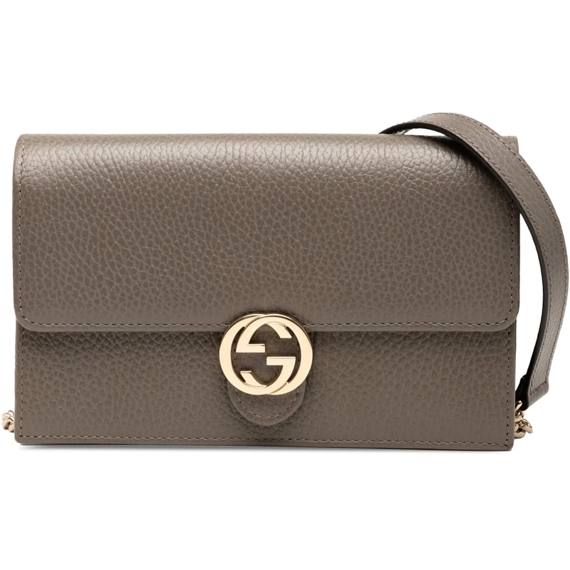 Gucci Schultertasche Interlocking G Dollar Calfskin Wallet on Chain grau