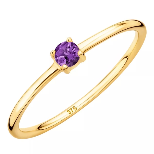 DIAMADA 9K Ring with Amethyst Yellow Gold and Purple Solitaire Ring