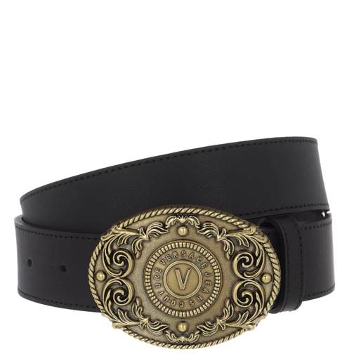 Versace Jeans Couture Round Buckle Leather Belt Black Leather Belt