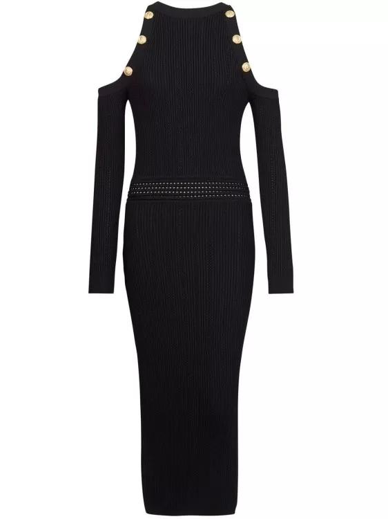 Balmain - Black Cold-Shoulder Midi Dress - Größe 36 - black