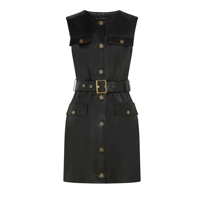 Karl Lagerfeld Kleid Lederkleid mit Knopfdetail schwarz