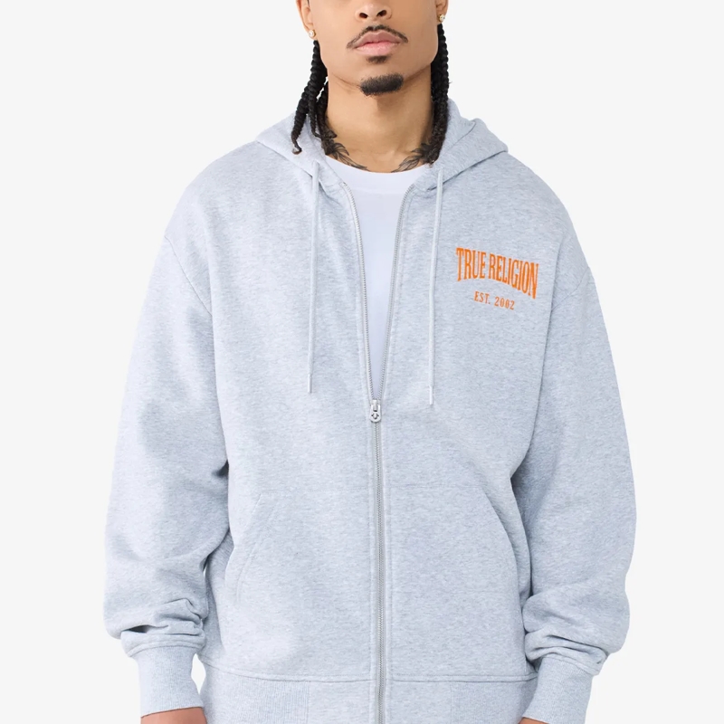 True Religion Sweatshirt Zip-Hoodie- Zip-Hoodie- Logo-Print auf Rückseit grau(Image 6)