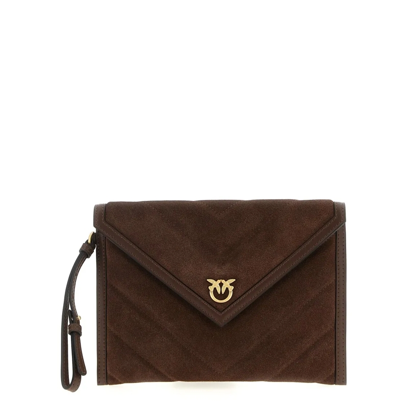 Pinko Pochette Quilted Suede Clutch With Leather Accents Brown