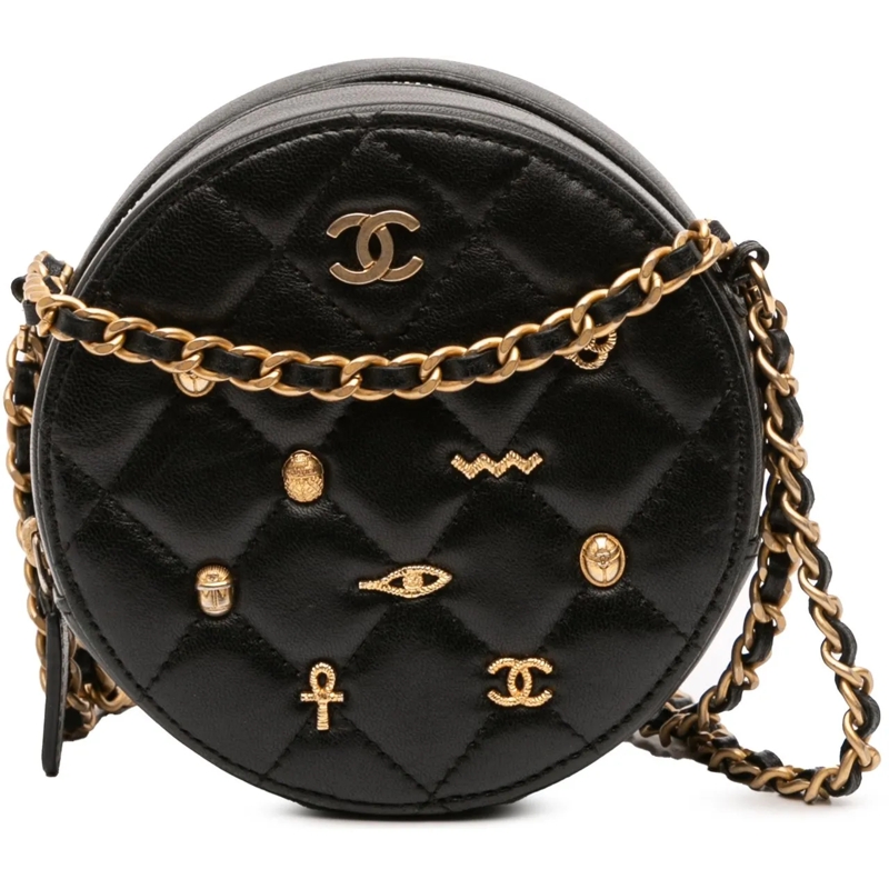 Chanel Sac à bandoulière Quilted Lambskin Egyptian Amulet Charms Round Clut schwarz