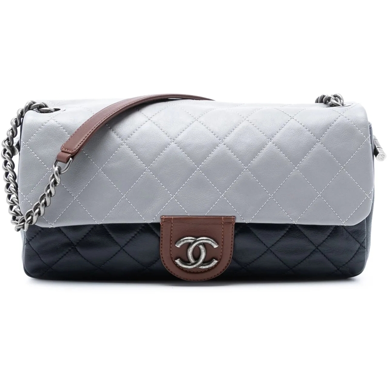 Chanel Schultertasche Large Tricolor Quilted Lambskin Country Chic Flap blau