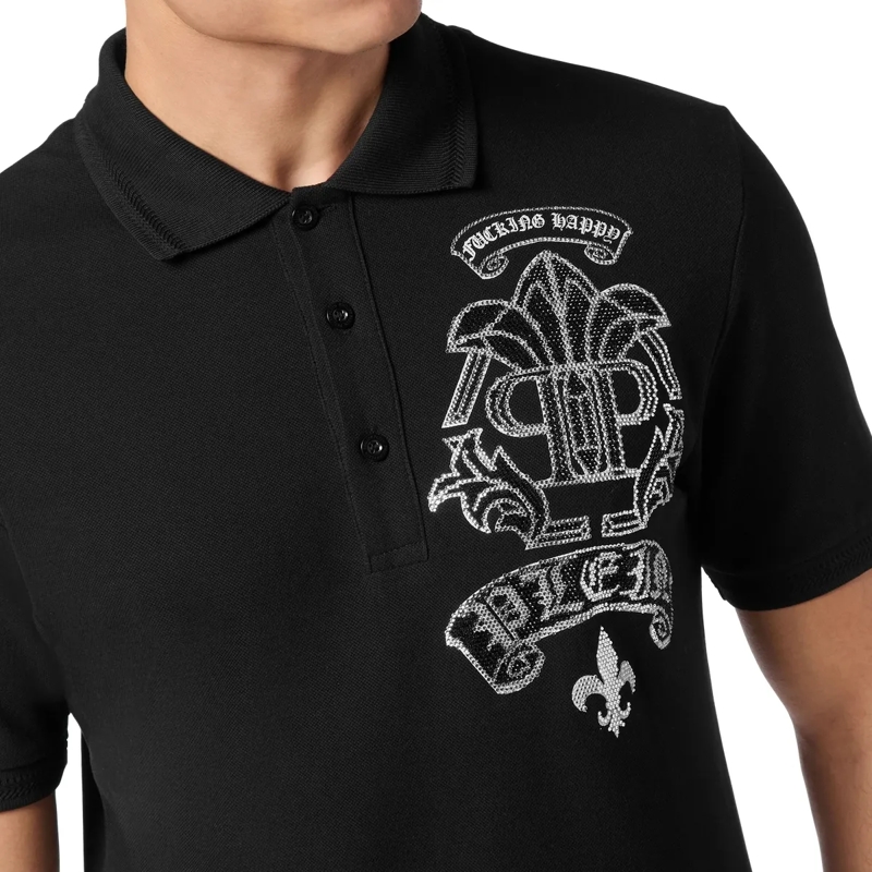 Philipp Plein Top Poloshirt Tattoo Mit Schmucksteinen schwarz(Image 5)