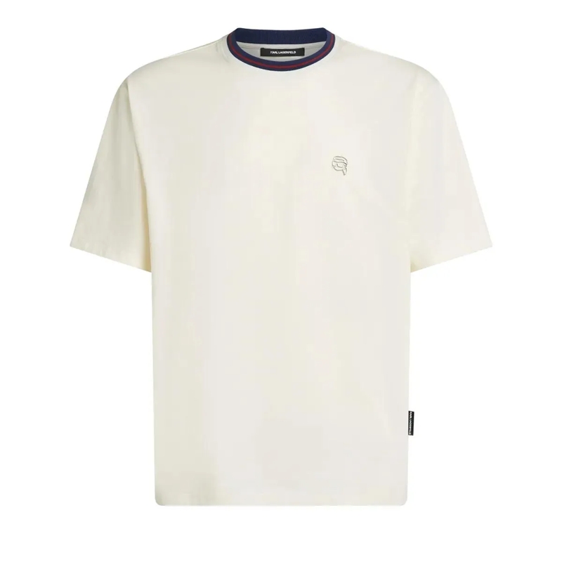 Karl Lagerfeld T-Shirt Ikon Gestreiftes T-Shirt mit Rundhalsausschnitt T- creme