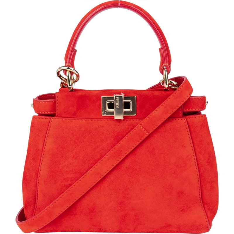 Fendi Schultertasche Fendi Red Suede Peekaboo Handbag rot