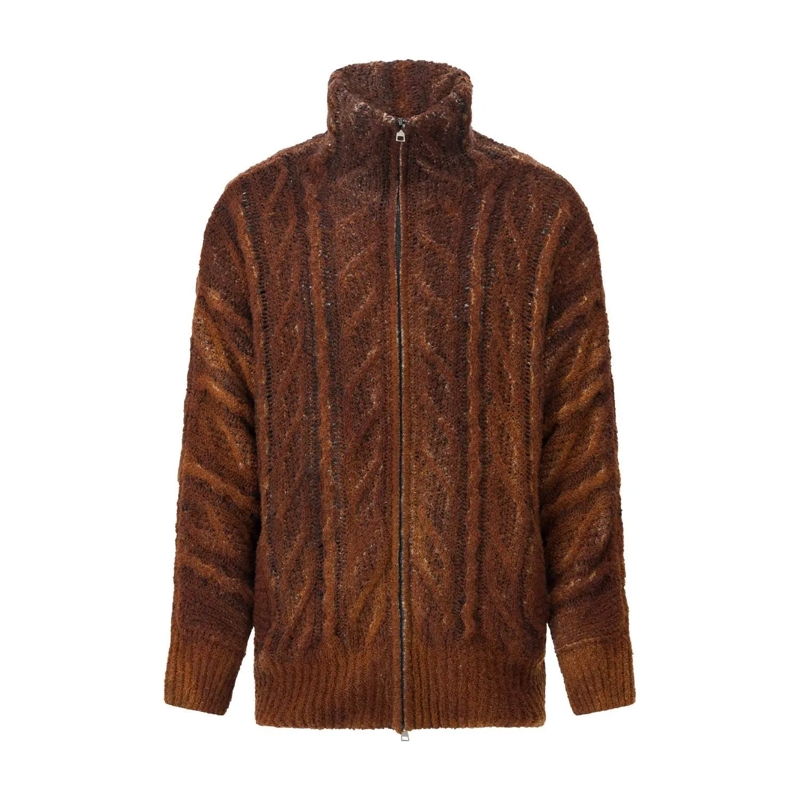 CALIBAN Übergangsjacke Strickjacke aus Wolle & Seide braun