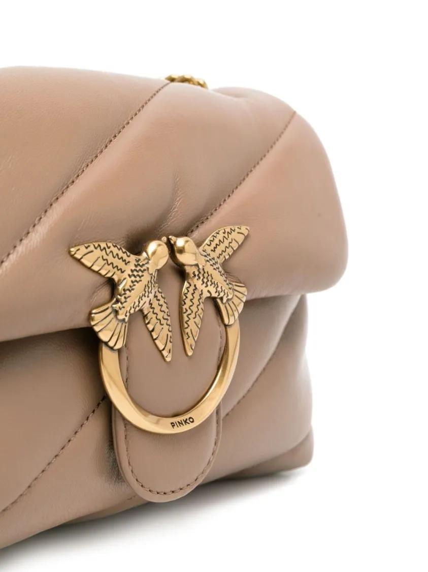 pinko Hobo bags Crossbody Bag With Metal Logo in beige