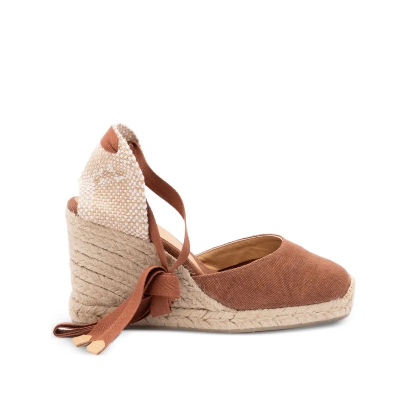 Castaner Sandalen Beige Wedge Sandals With Braided Raffia Brown