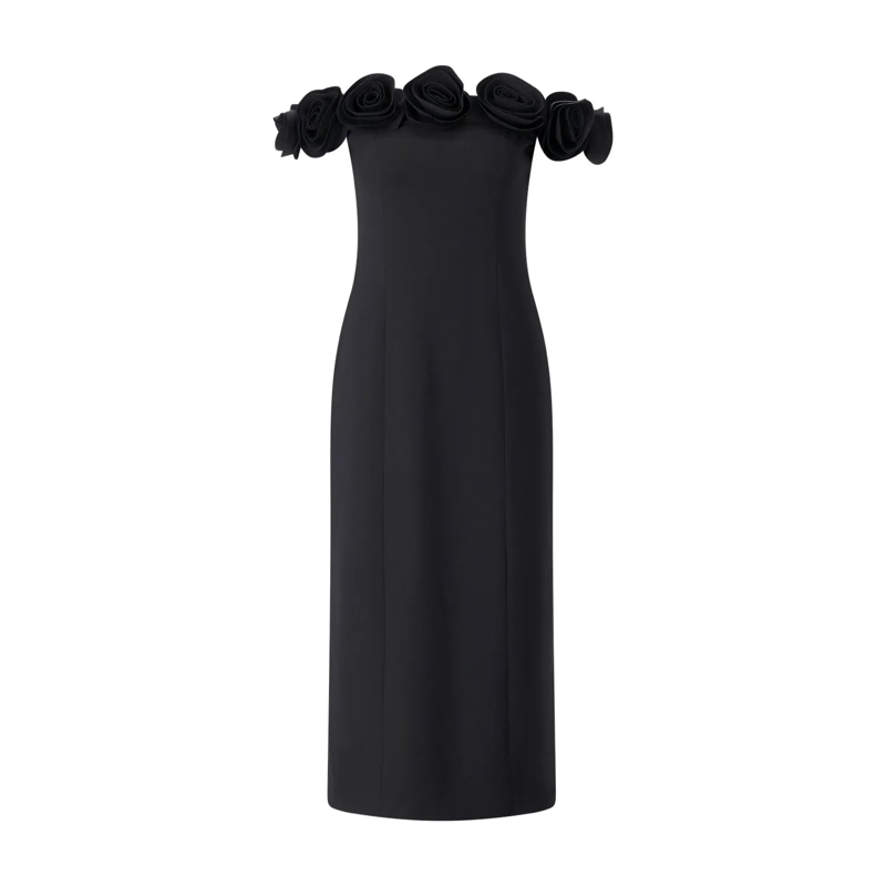 Rotate Maxikleid Midi Kleid aus Krepp schwarz