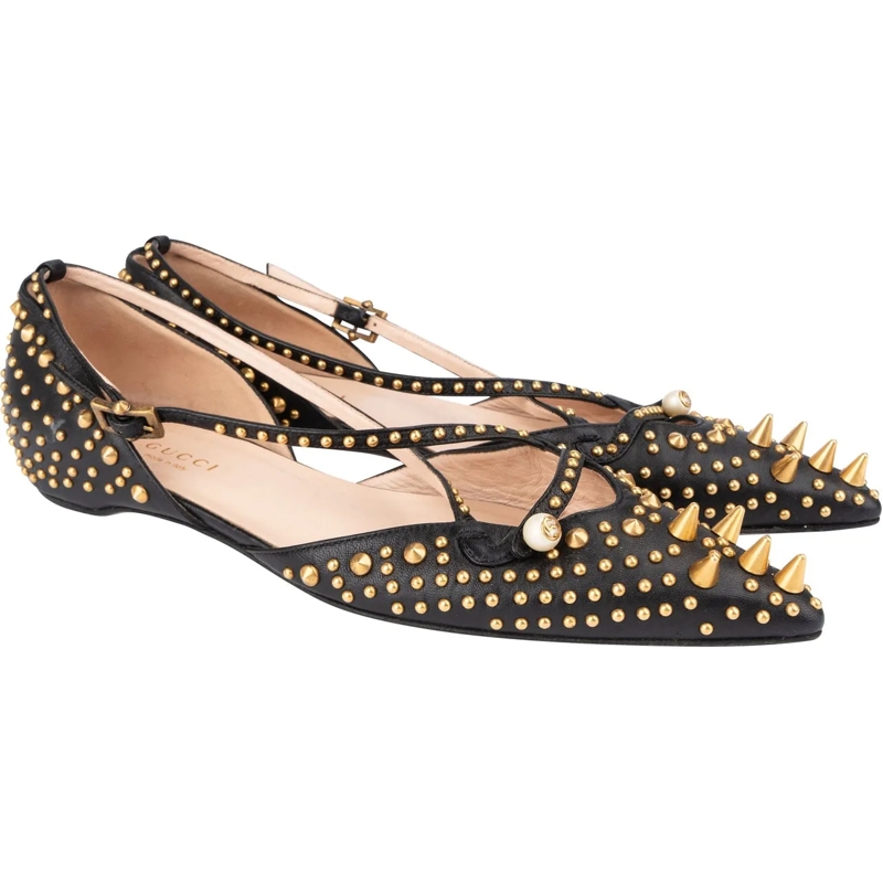 Gucci Ballerinas Gucci Black Leather Spikes Ballerinas (37) schwarz