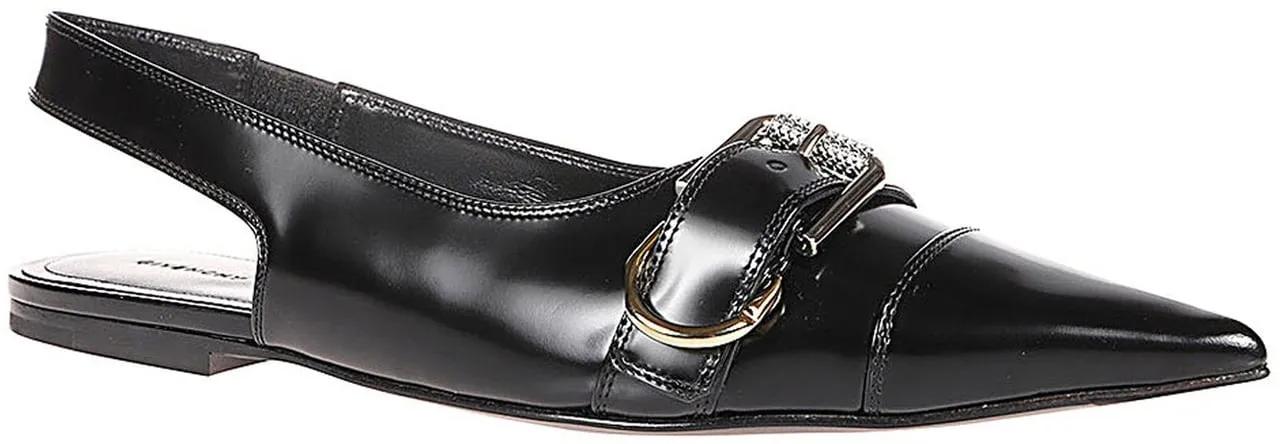 Thumbnail - Glossy Leather Flat Slingbacks With A Sharp Pointe - Gr. 38 (EU) - in Schwarz