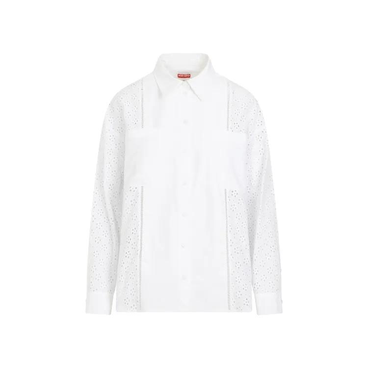 Kenzo - Broderie Anglaise White Cotton Shirt - Größe 34 - weiß