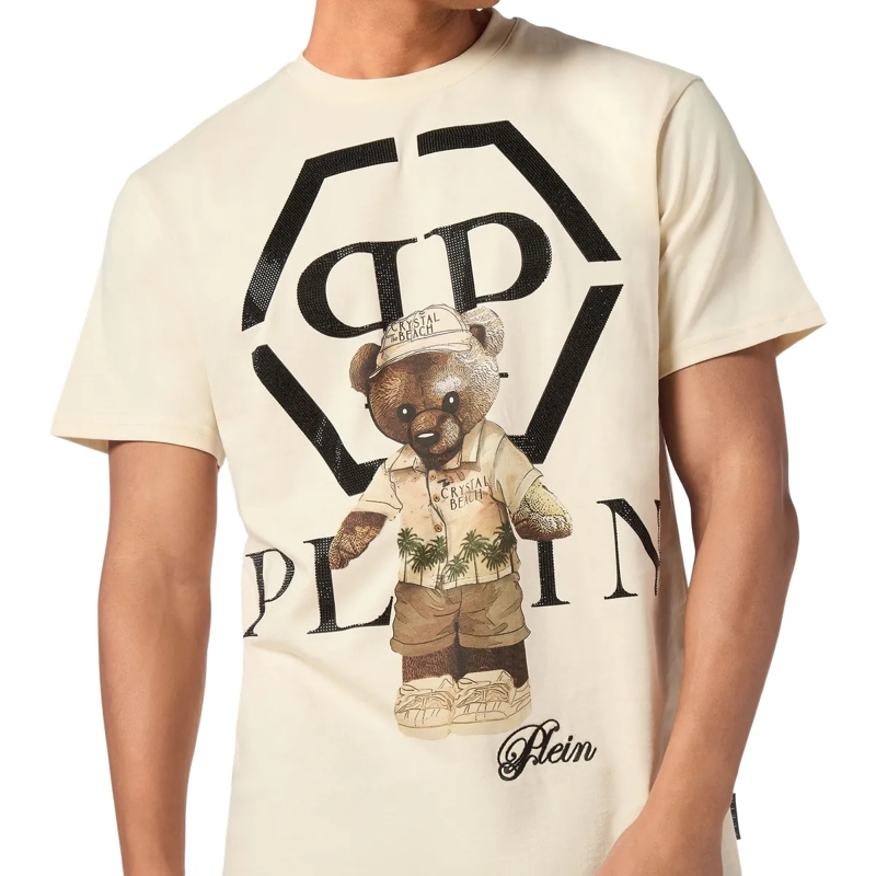 Philipp Plein T-Shirt T-Shirt Rundhalsausschnitt Ls Teddy Mit Schmuckste beige(Image 5)