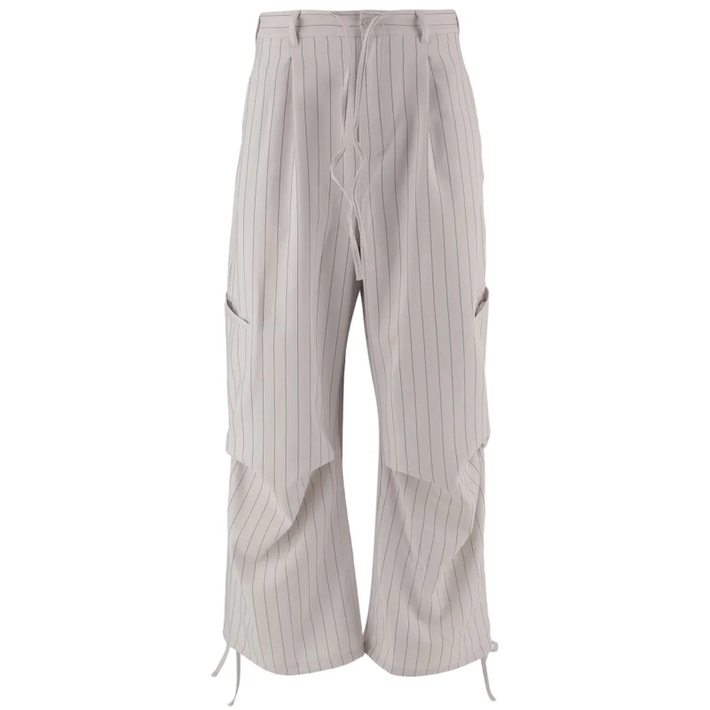 Y-3  Wide-Leg Trousers With Vertical Stripe Pattern White