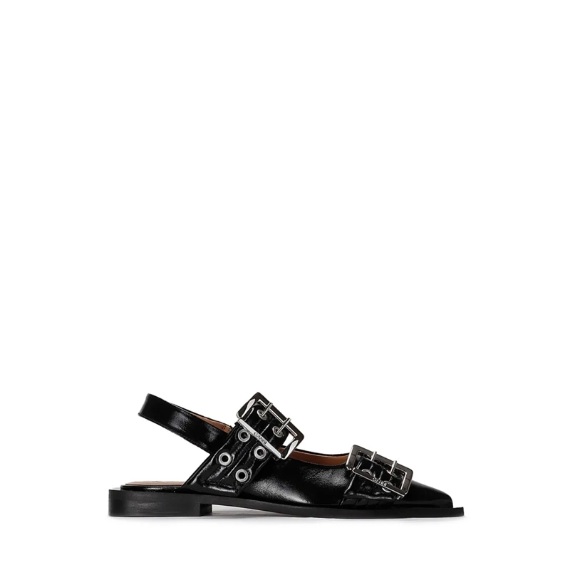 GANNI Sandales Feminine Buckle Ballerina Naplack Black