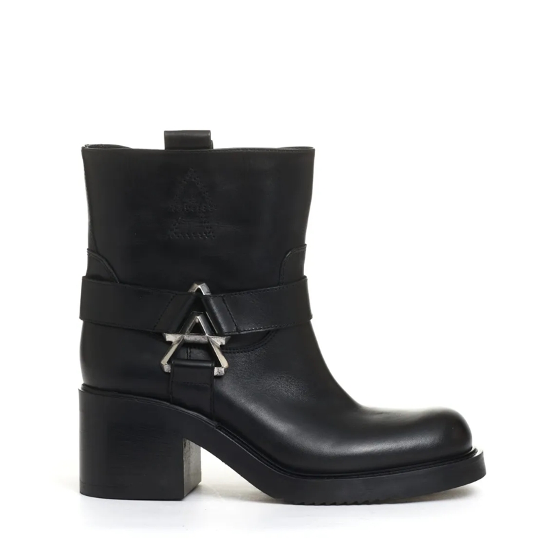 Elena Iachi Bottes Low Biker Buckles And Zipper Silver Heel 60 Mm Black