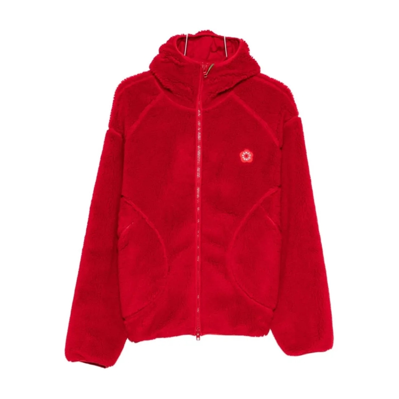 Kenzo Parka Red Fleece Jacket With Embroidered Logo Red